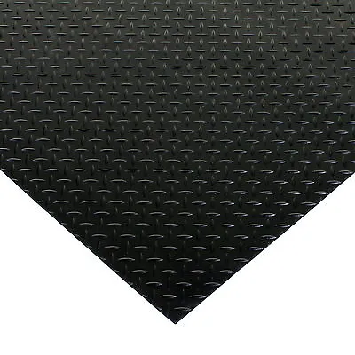 Black Rubber Flooring Matting Heavy Duty Floor Mat Garage Van Shed Diamond Plate • £14.99