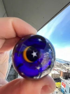  Vintage Art Glass Marble  Moon And Stars Apx 2  Artist Signed David Salazar   • $75