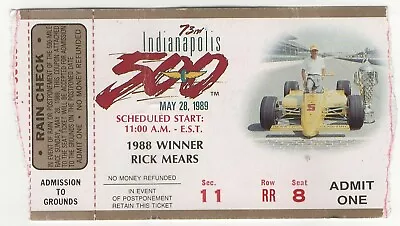 1989 INDIANAPOLIS INDY 500 Ticket Stub EMERSON FITTIPALDI Winner 5/28/89 Creases • $4.99