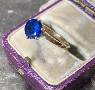 £195 • Buy Blue Spinel Ring 10ct Yellow Gold Size L Tiffany Set Solitaire