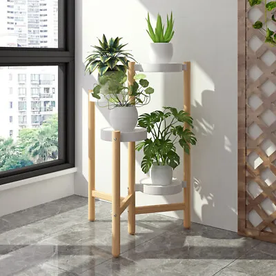 £34.92 • Buy 3/4/5 Tier Tall Bamboo Plant Stand Raised Flower Pot Herbs Shelf Hallway Terrace