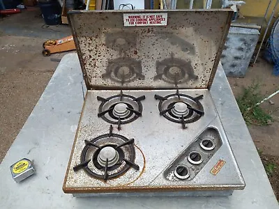 Vtg Camper Travel Trailer Trav'ler 3 Burner Cook Stove Top Range & Lid Untested • $40