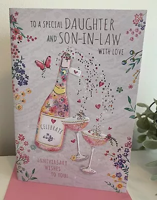 Daughter And Son-IN-LAW WEDDING ANNIVERSARY CARD. Gold Foil. Wrapped . • £2.29