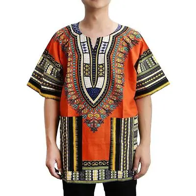 Men's Dashiki Colorful African Embroidery Print Hippie Dress Shirt Kaftan • $15.04