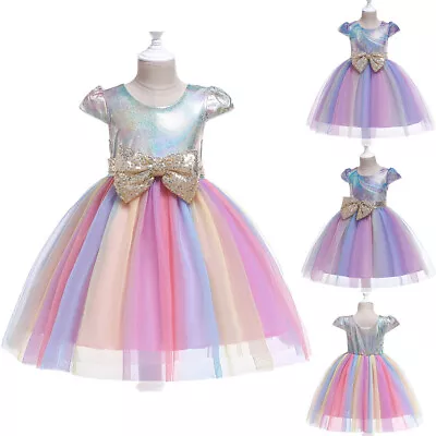 Kid Girl Sequin Princess Bridesmaid Pageant Gown Birthday Party Wedding Dress • $20.99