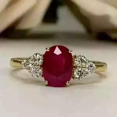 Lab Created Red Ruby 2Ct Oval Cut Solitaire Women's Ring 14K Yellow Gold Plated • $129.99