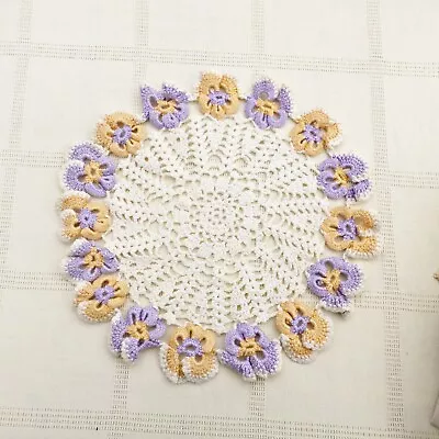 Vintage Off White Cotton Hand Crochet Lace Large Table Mat/doily~9  Pansy Edge • £4.27