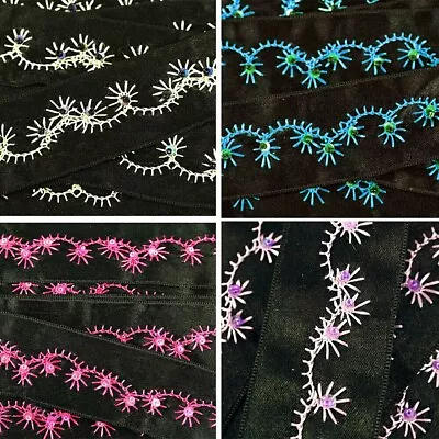 £2.50 • Buy Satin Black Ribbon Embroidered Trim, Craft, Sewing, Indian, Costumes ST72