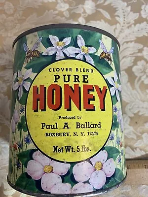 1960s Paul A Ballard 5 Pound Honey Tin Vintage Roxbury New York • $35