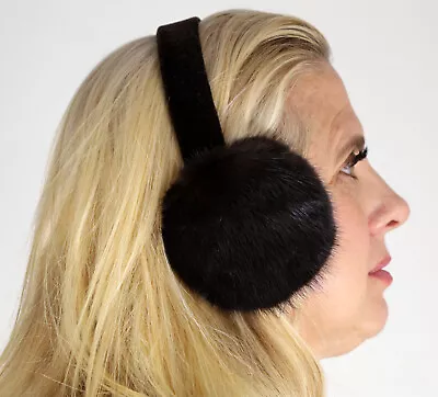 New Dark Brown Mahogany Mink Fur Ear Muffs Velvet Band Efurs4less • $31.99