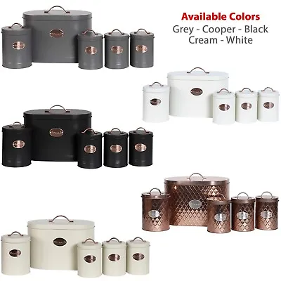 5Pcs Kitchen Bread Bin Storage Tins Canister Set Airtight Lid Tea Coffee Sugar • £21.85