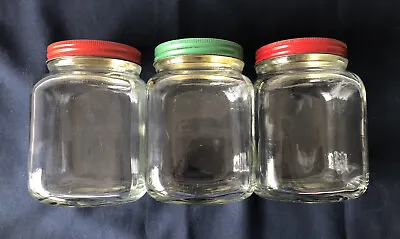 3 X Vintage Coffee Glass Storage Jars Metal Lids Red Green • $80