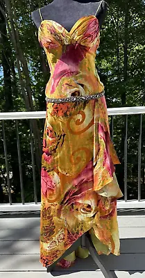 Dave & Johnny Maxi Dress Silk Floral Strapless Lined Sequin Detail Gown Sz 3/4 • £92.56