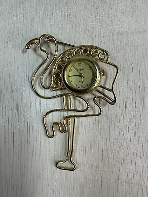 Vintage Sheffield Pin Flamingo Clock Watch Gold Tone With Rhinestone • $4