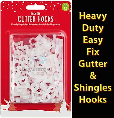 50 Pack Heavy Duty Outdoor Gutter Hooks Clips Christmas Icicle Fairy Lights LED • £3.45