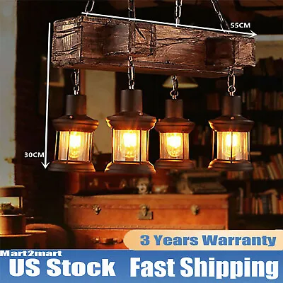 Rustic Chandelier Pendant Lighting Fixture Wooden Ceiling LED Light Hanging Lamp • $73.15