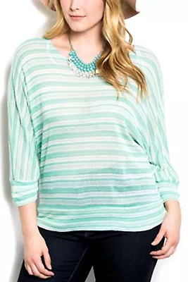 Zenobia Ladies Womens Sheer Crochet Knit Top Green Striped Size XL • $5
