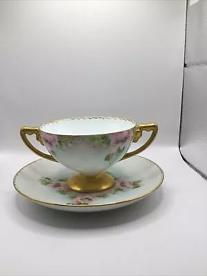 Rosenthal Bavaria Empire 2 Handled Broth Cup Saucer Germany Hand Painted Gilt • $10