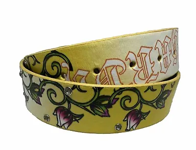 Ed Hardy Spell Out Leather Belt By Christian Audigier Roses Tattoo Vintage Sz L • $34.95