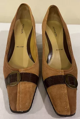 VTG Amalfi Womens Dress Shoes Two Tone Brown Suede Made In Italy Heels Sz 6 1/2 • $29.99