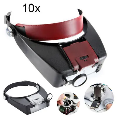 Magnifying Glass Headset LED Light Head Headbands Visor Magnifier Loupe With Box • £10.65