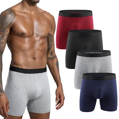 4Pack Soft Men Underwear Mid-Waist Long Leg Panties Boxers Shorts Trunks Sport • £11.08