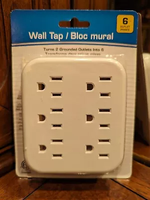NOS White 6 Way Wall Plug Specially Designed For Any 3 Prong 2 Way Wall Outlet • $5.44