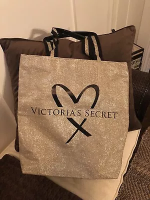 Victorias Secret Glitter Bag Tote Hand Black Gold Sparkle EUC • $21.60