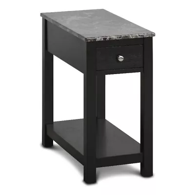 Pemberly Row Contemporary 1-Drawer Faux Marble & Wood End Table In Black • $85.69