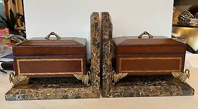 Maitland Smith Leather Lidded  Bookends Marble Base • $499