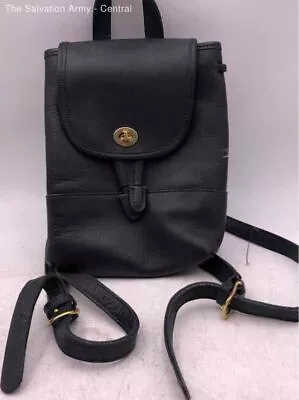 Coach Womens Black Leather Pockets Drawstring Adjustable Strap Mini Backpack • $10.50