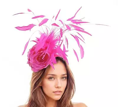 Cerise Pink Feather Kentucky Derby Fascinator Hat Wedding Cocktail Garden Party • £90