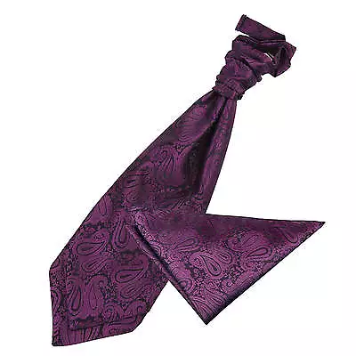 Mens Pre-Tied Ruche Cravat Hanky Set Woven Floral Paisley Formal Wedding By DQT • £11.99