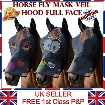LTG Horse Cob Pony Fly Mask Net Veil Hood Full Face Cartoon Ears Nose Protection • £7.95