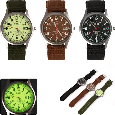 Military Army Mens Date Canvas Strap Analog Quartz Sport Wrist Watch Gift 2024 • £4.58