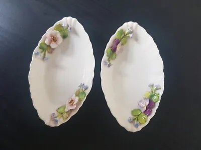 COALPORT Pair Of Trinket Dishes With 3D Flower Design • £8