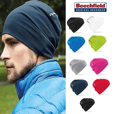 Beechfield Hemsedal Cotton Beanie - Bright Pull On Stretch Slouch Hat Men/Women • £6.69