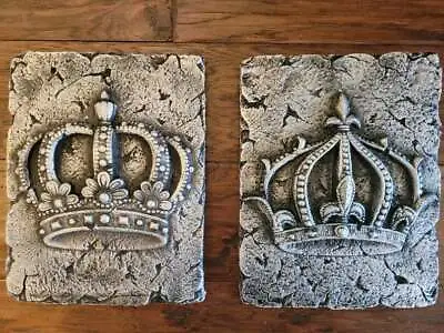 TWO Crown Wall Plaques Silver King Queen Royal Medieval Fleur De Lis Castle NEW • $115