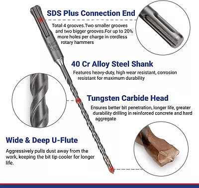 10PC 5/32  X6  Drill Bit Set SDS Plus Rotary Hammer Concrete Masonry Carbide Tip • $17.29