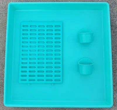 24 X 24 Bunny Rabbit & Small Animal Cage Pan Resting Mat  Food & Water Cups Teal • $59.99