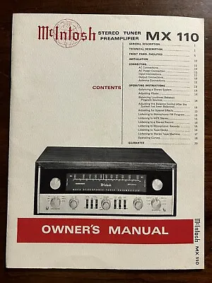 McIntosh MX110 Tuner Preamplifier Preamp Owner's Manual Genuine Original Rare 2 • $59.99