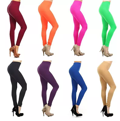 Women's Cotton Soft Solid Color Stretch Leggings Yoga Pants One Size 0 To 10 • $7.85