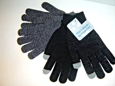4 Pair Mens Mission Ridge Gloves Two 2 Pk Black Gripper Palm & Gray Knit Medium • $9.95
