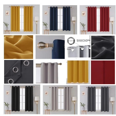 £41.35 • Buy Energy Saving Thick Thermal Blackout Curtain Eyelet Ring Top Ready Made Pair UK