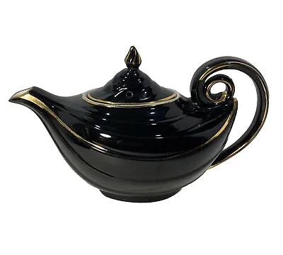 Vintage 60’s Hall Aladdin 6 Cup Ceramic Teapot W/Lid-Black/Gold-Made In USA • $49.95