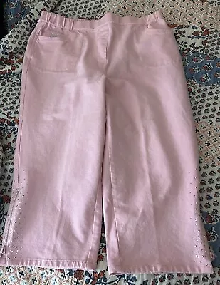 Women’s SZ LG Dream Jeannes By Quacker Factory Pink  Pull On Crop Pants~Bling~ • $26.99