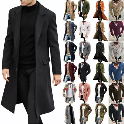 Men Winter Lapel Trench Coat Windbreaker Jacket Overcoat Casual Long Top Outwear • $45.97