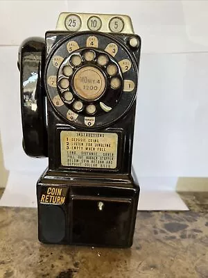 Vintage Black Rotary Telephone Ceramic Coin Bank Tabletop Retro • $21.50