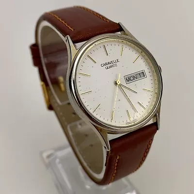 Vintage Caravelle Bulova Watch Mens 1992 Date Dual Language New Strap & Battery • $44.87