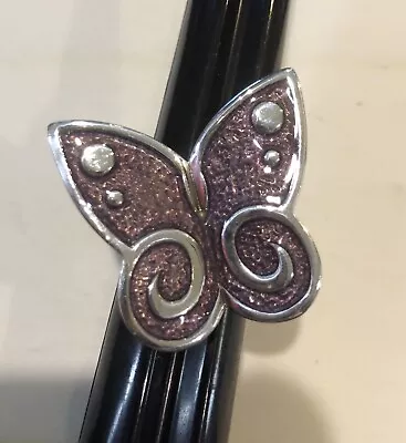 Large Sterling Silver 925 Purple Enamel Solid Butterfly Modern Ring Size 8 • $49.99